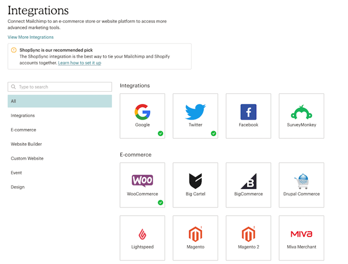 list-of-integration-ecommerce-platform-in-mailchimp-account