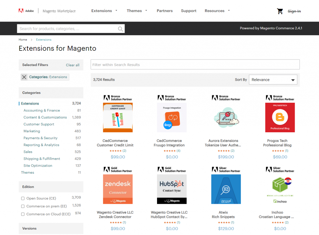 Magento vs Prestashop: Magento marketplace