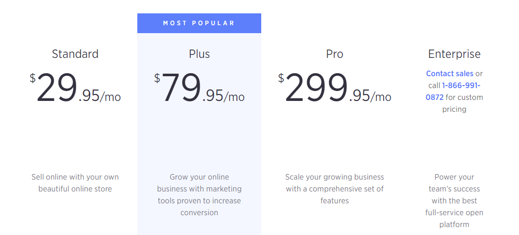 Magento 2 vs BigCommerce: BigCommerce pricing plans