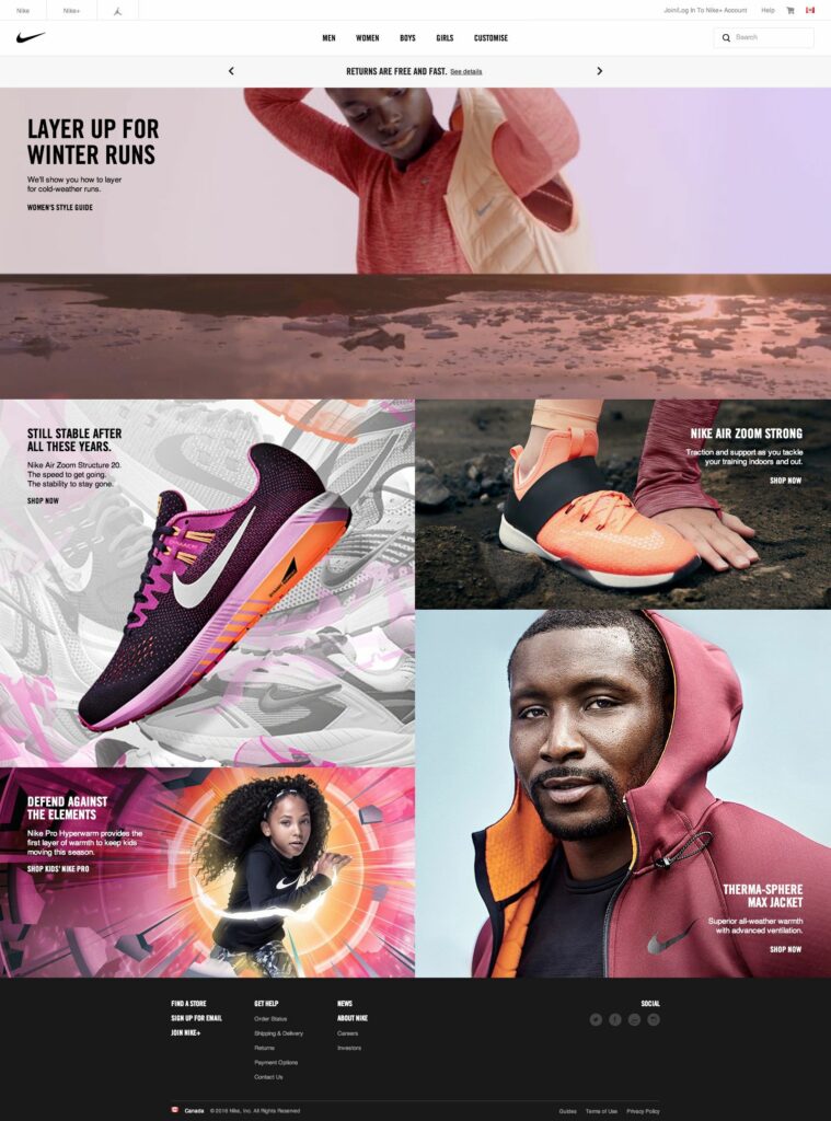 Nike’s successful storytelling visual commerce in website