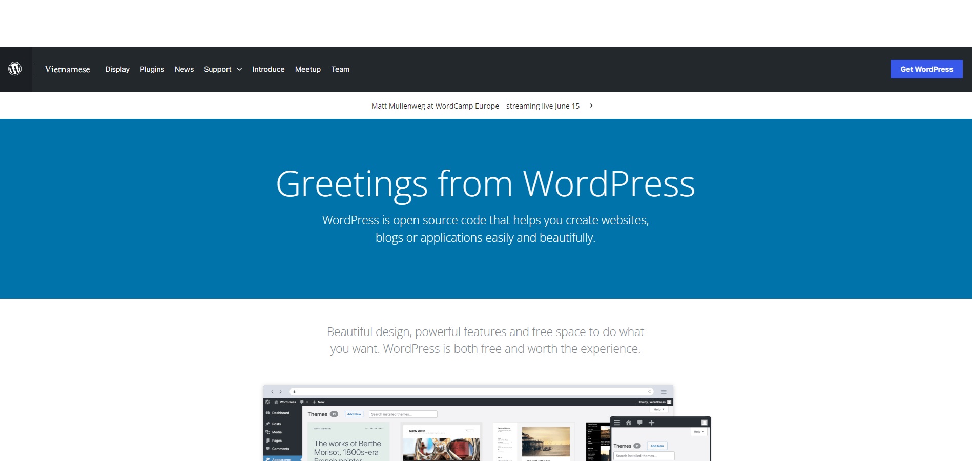 WordPress's homepage