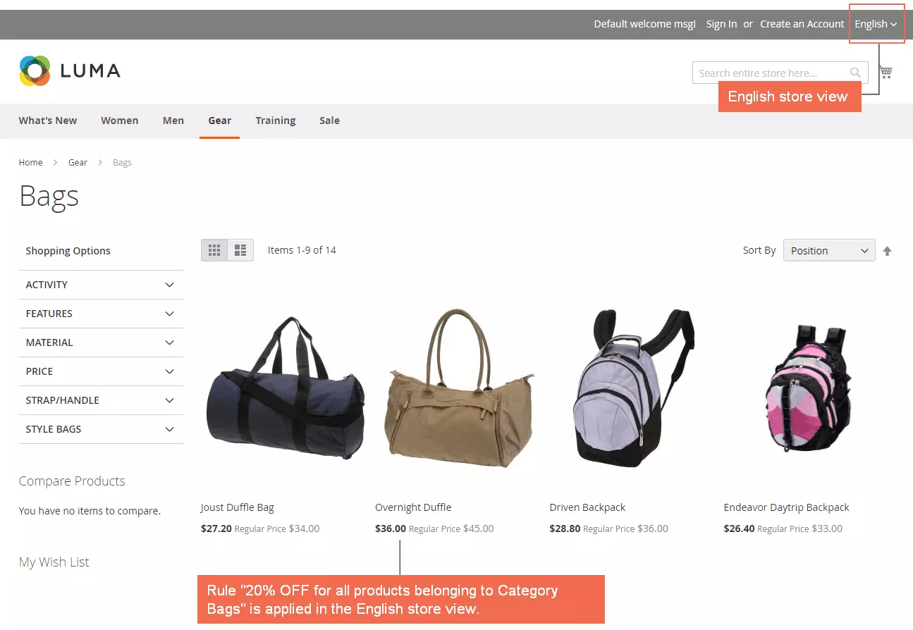 create catalog price rules in Magento 2 - English store view