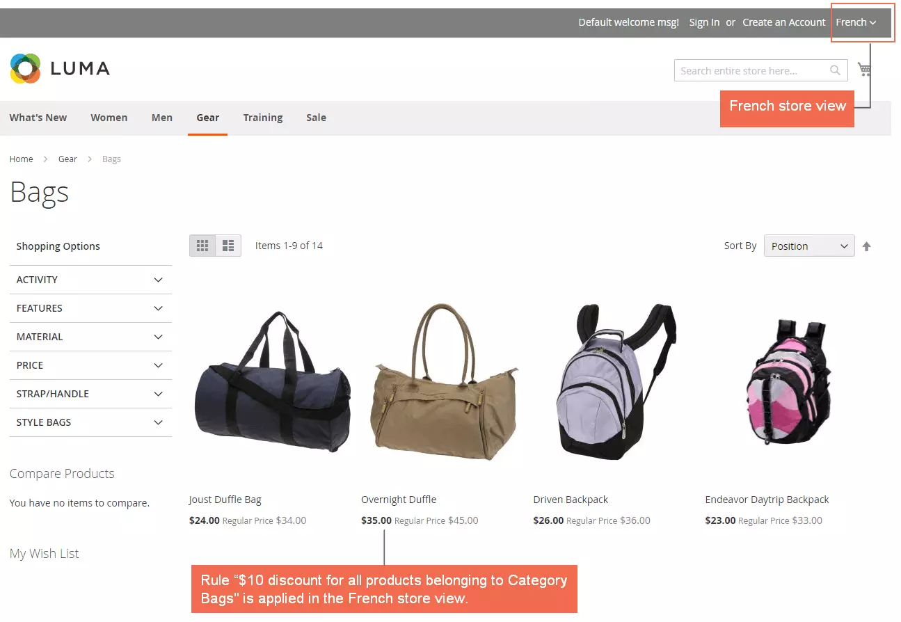 create catalog price rules in Magento 2 - French store view