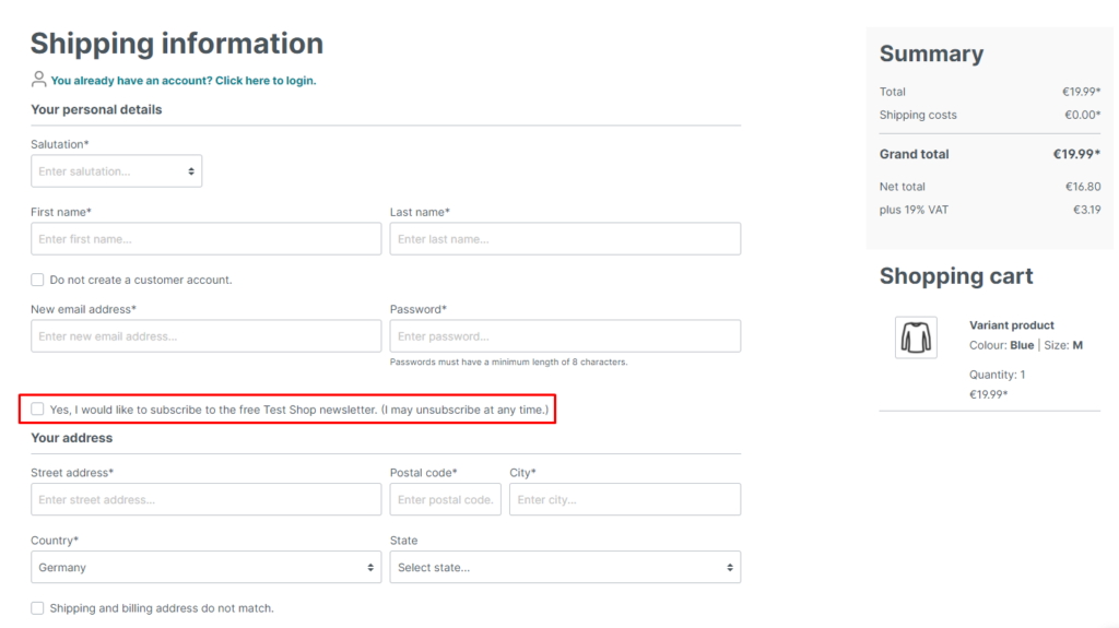 Shopware 6 Newsletter Checkbox for Sign-up Customers user guide