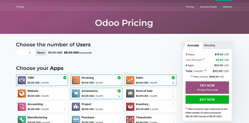 odoo pricing