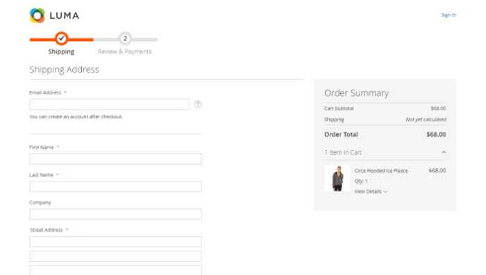 The guest checkout in Magento