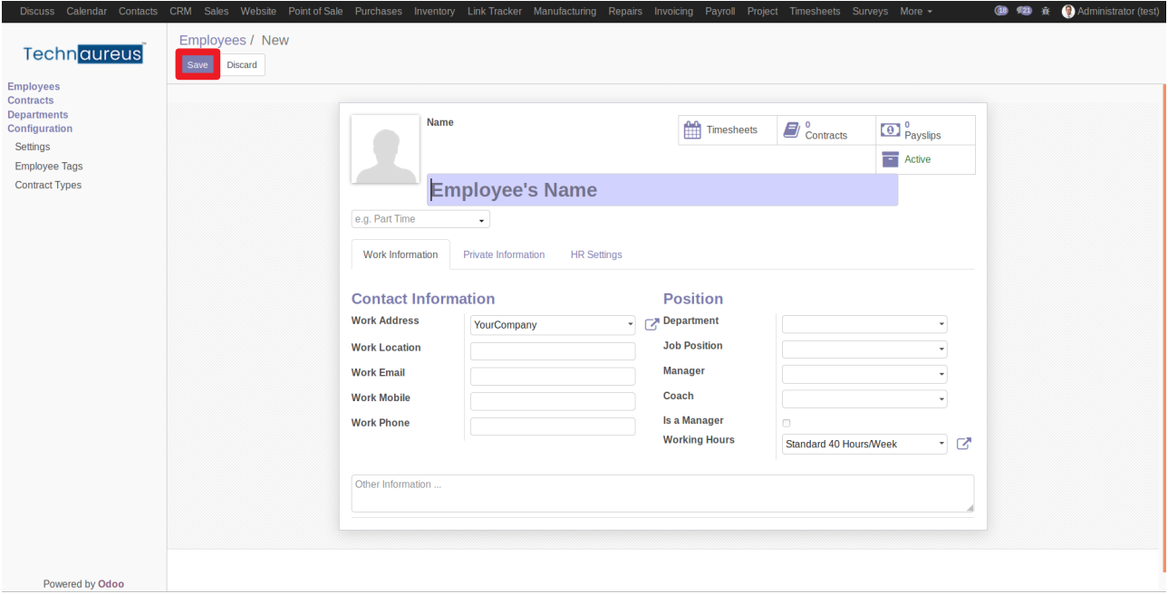 Create a new employee|Odoo HR