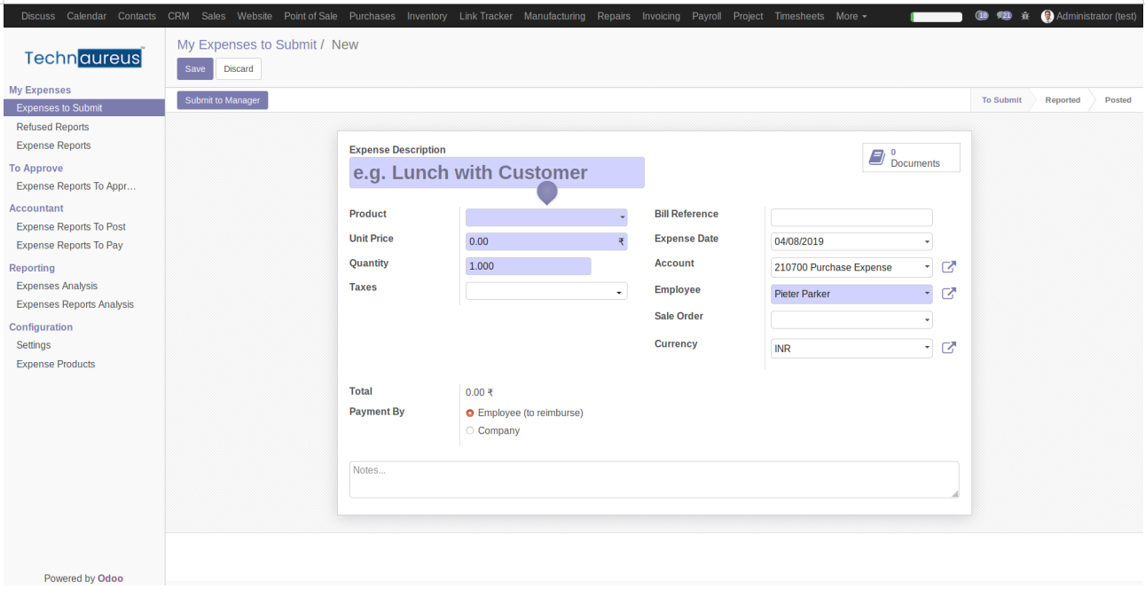 Establish a new expense account|Odoo HR