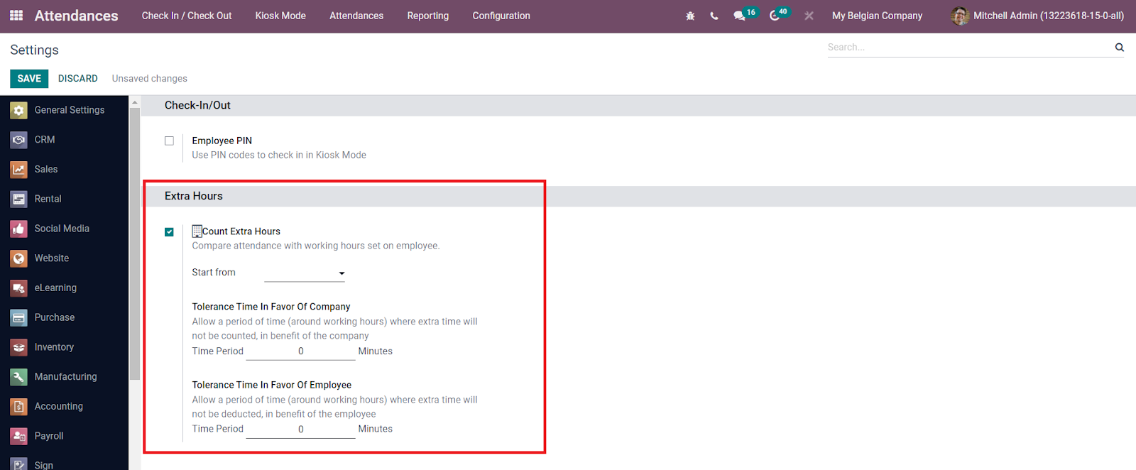 Attendance settings|Odoo HR