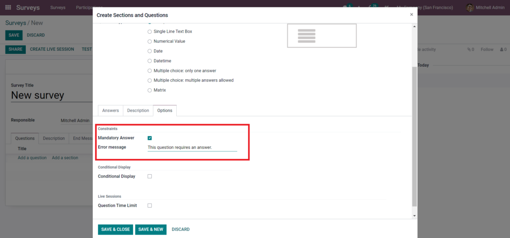 advanced options with Odoo Surveys