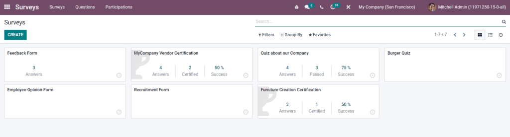 Odoo Surveys dashboard