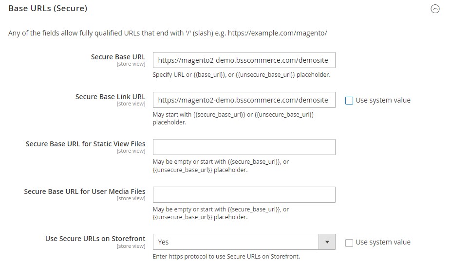 set the base URLs Secure