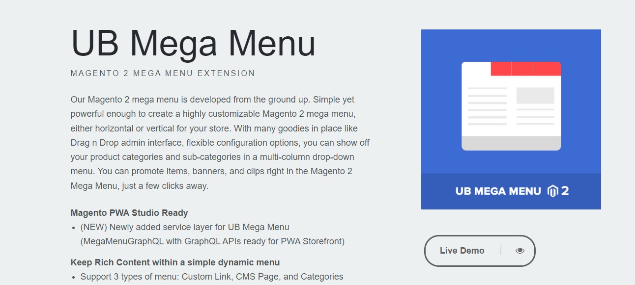 Ubertheme Mega Menu Magento 2 extension