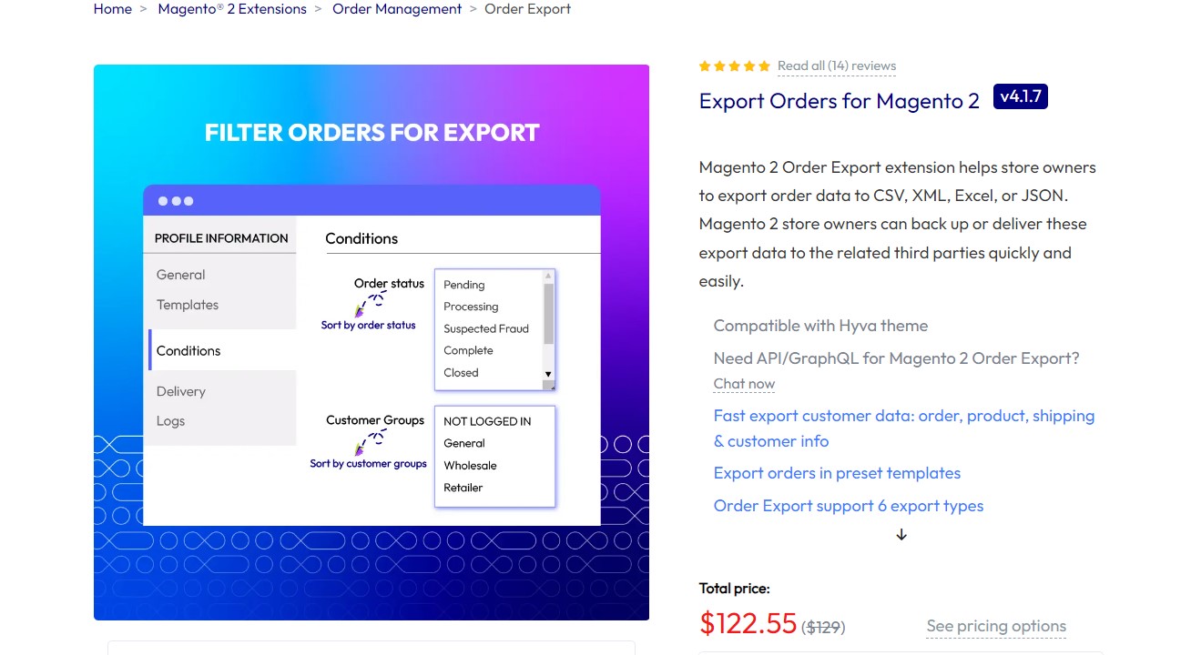 Export Order for Magento 2 by Mageplaza