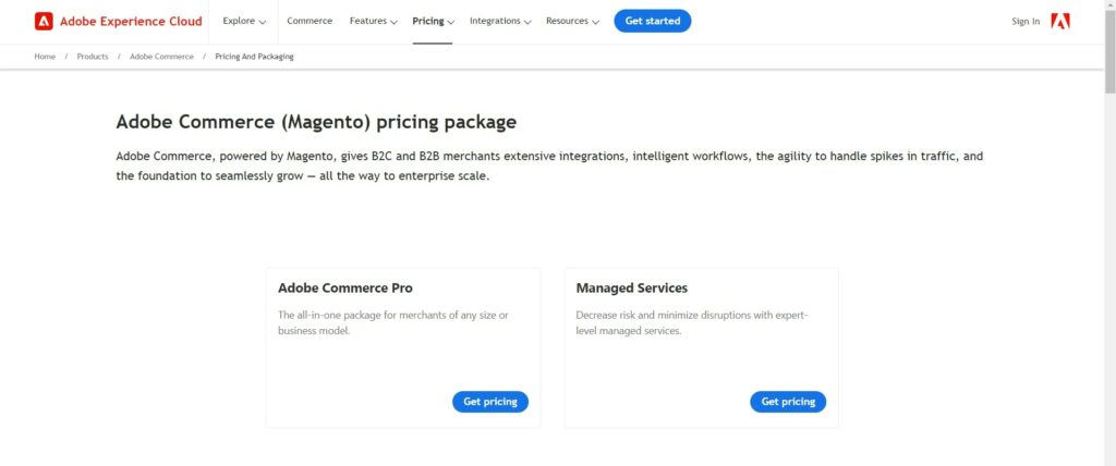 Adobe Commerce vs Magento Open Source - the pricing packages of Adobe Commerce