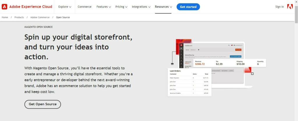Magento Open Source vs Commerce - the screenshot of Adobe Experience Cloud