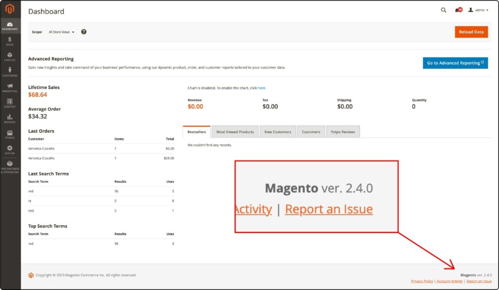 Check Magento version in the Magento dashboard