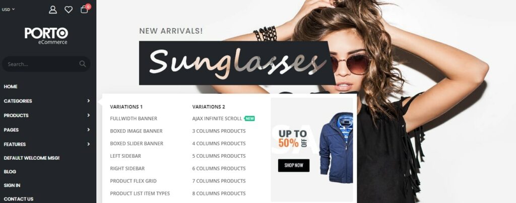 Porto theme Magento 2 demo mega menu