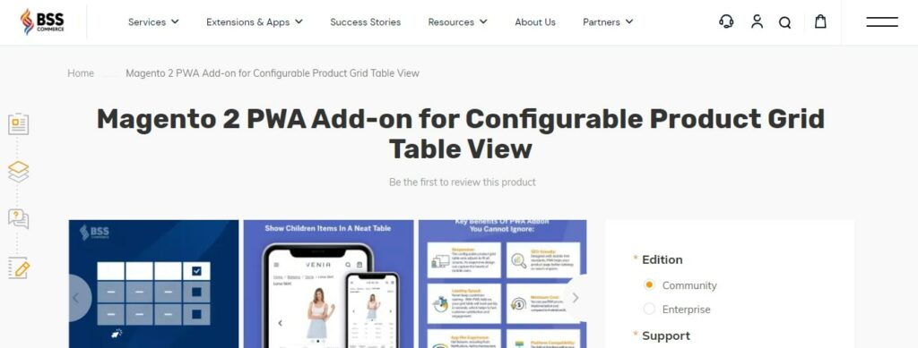 Magento 2 PWA Add-on for Configurable Product Grid Table View BSS Commerce