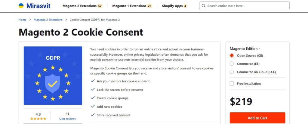 Magento 2 Cookie Consent Mirasvit