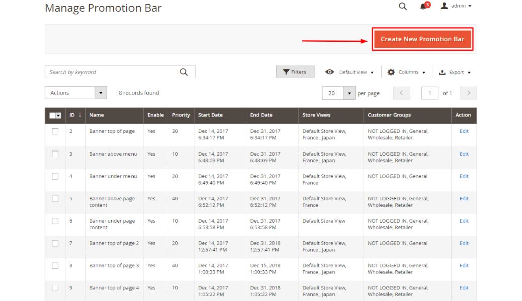 create new promotion bar with BSS Commerce extension