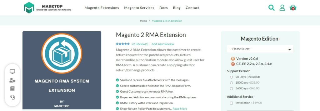 Magento 2 RMA extension Magetop