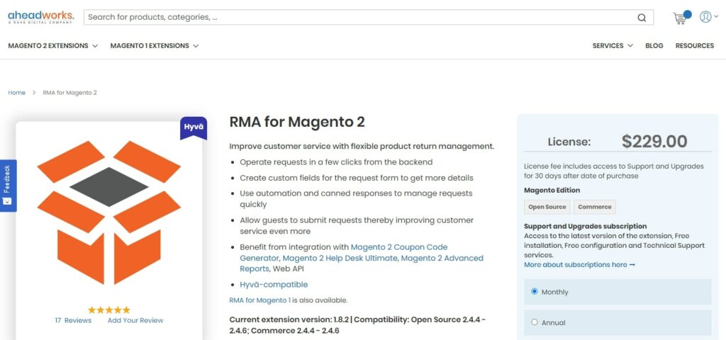 RMA for Magento 2 developed by Aheadworks