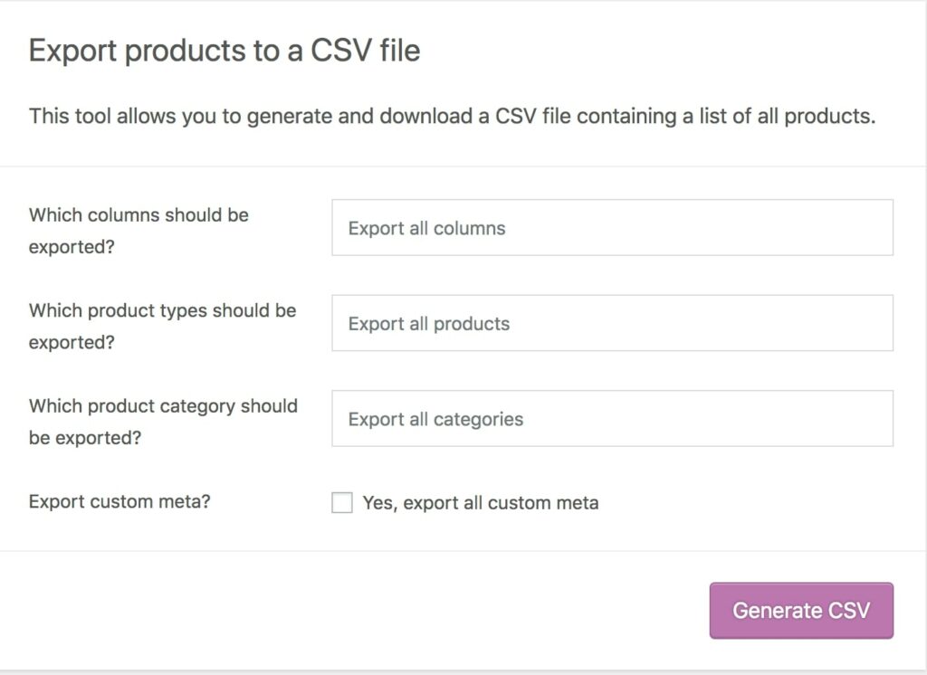 export product WooCommerce to a CSV file