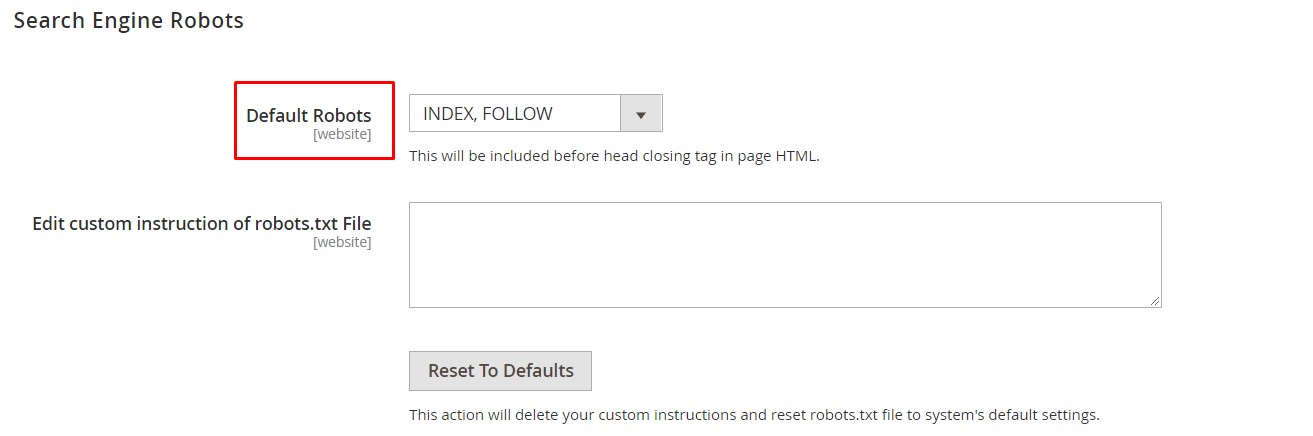 Default Robots in Magento SEO Guide