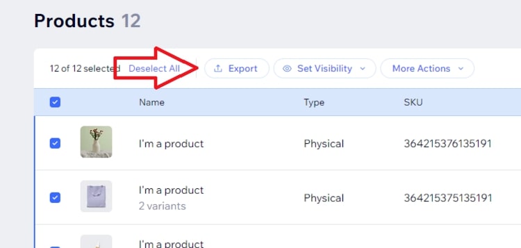 Exporting Product Lists from Wix 2