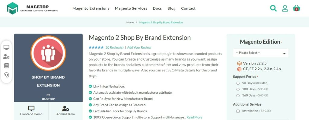 Free Magento 2 Shop by Brand Extension by Magetop