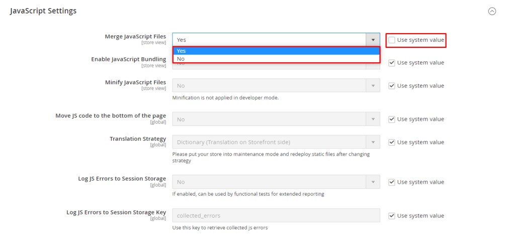 JavaScript Settings