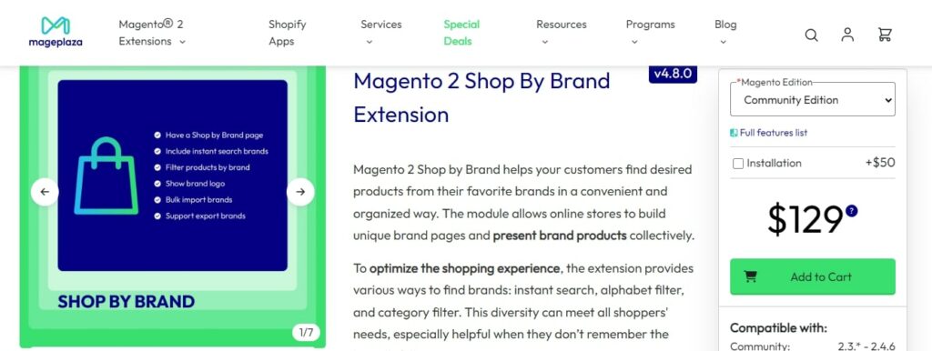 Mageplaza Magento 2 Shop by Brand extension