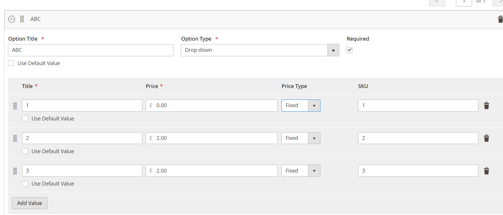 Set custom options per store view