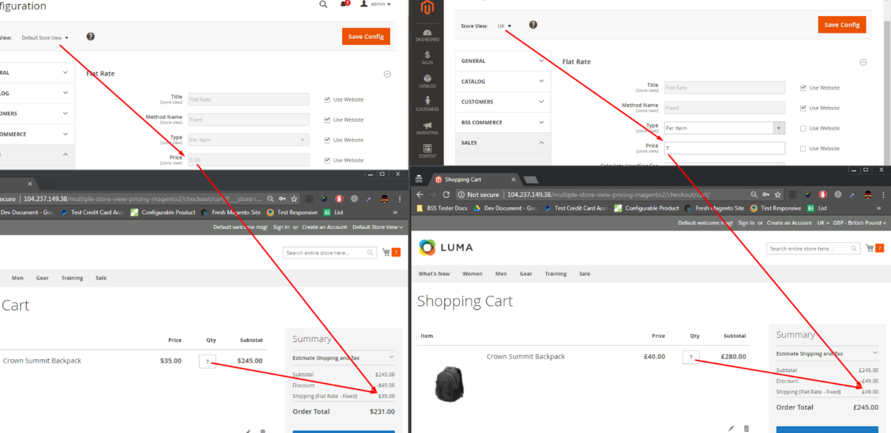 set up shipping cost per store view