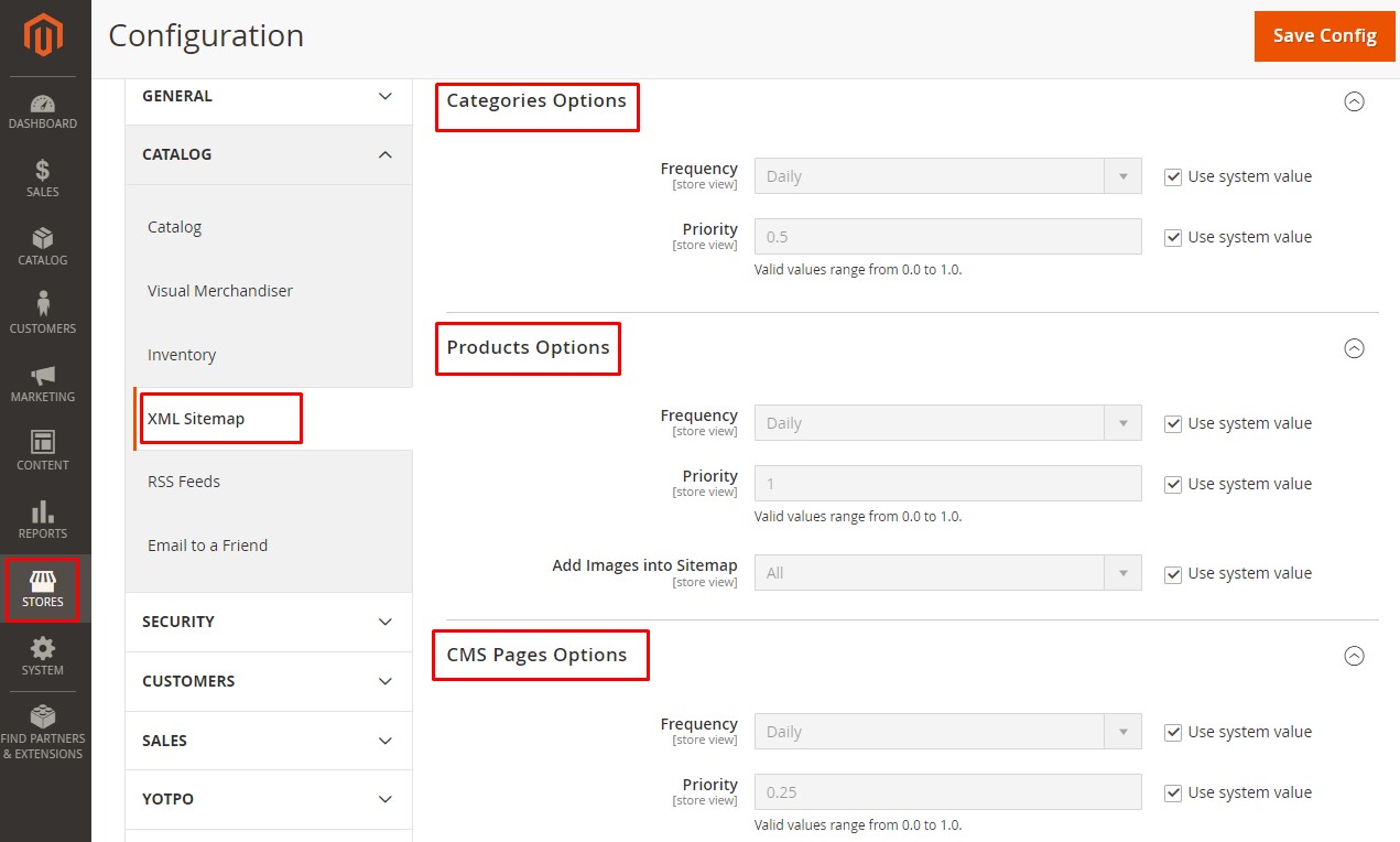 setting XML Sitemap Page Type Options