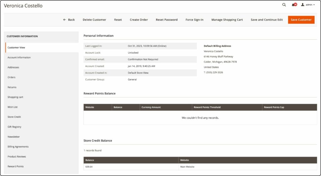 Customer View Page magento