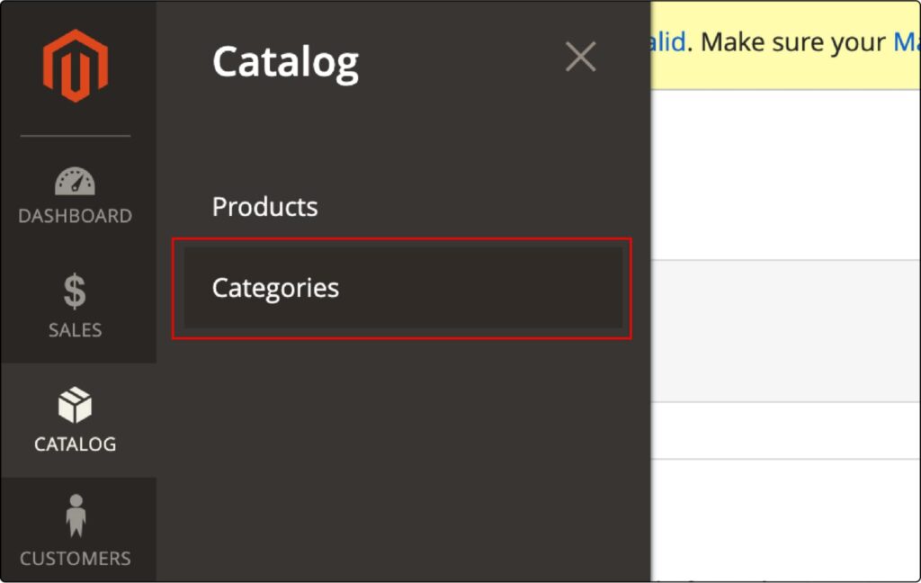 categories section magento