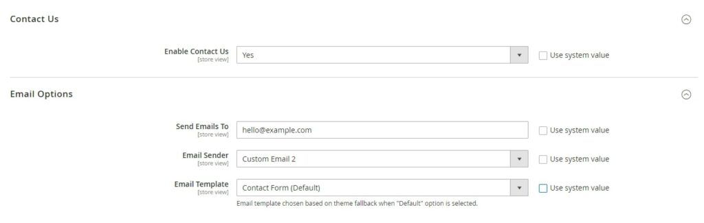 contact us email options magento