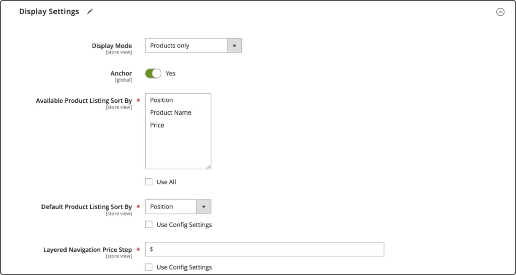 Display settings magento