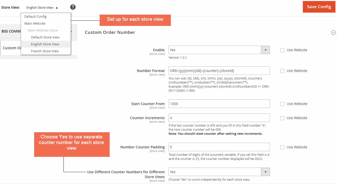 set up Magento 2 Custom Order Number for each store view