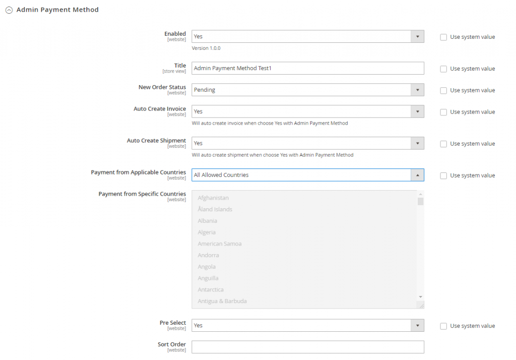 admin payment settings