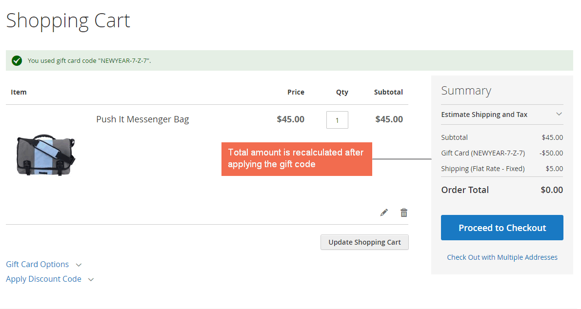 7.magento 2 gift card- recalculate total.png