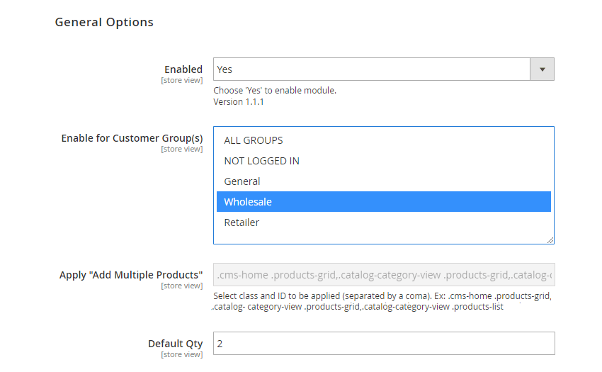 Add Multiple Products to Cart General Settings