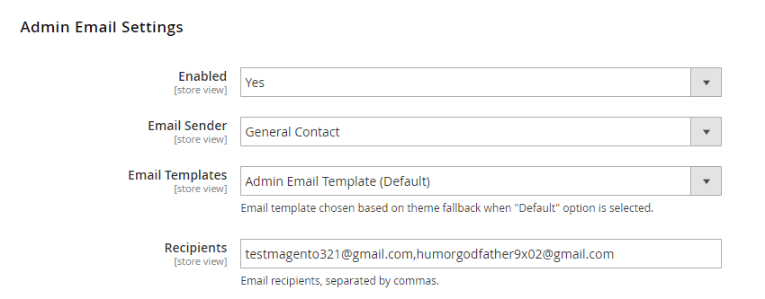 Admin Email Settings