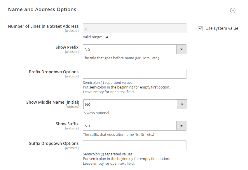 Default Customer Configurations