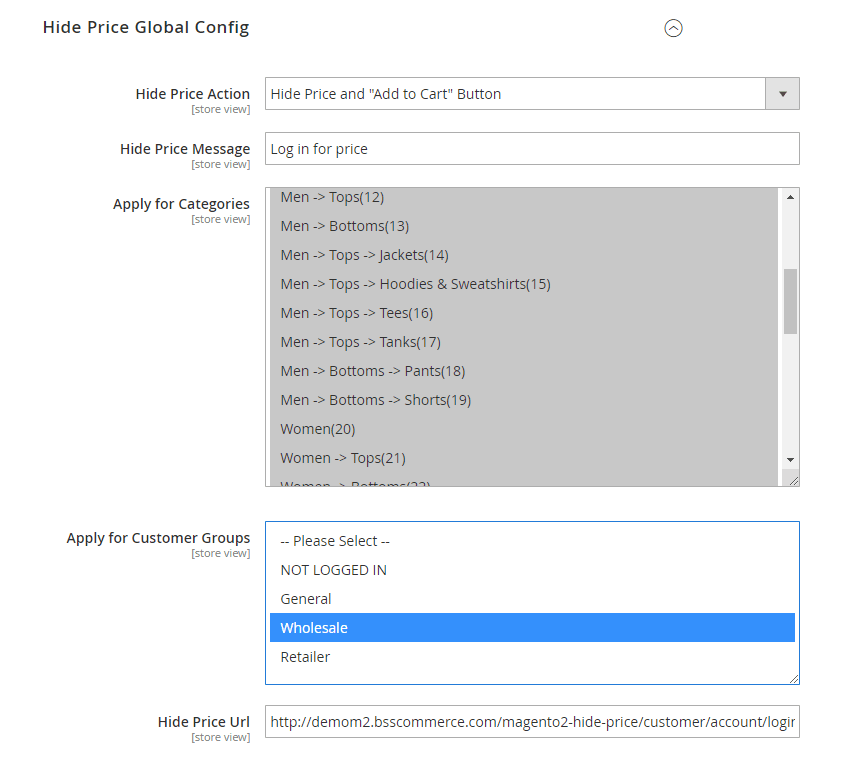 Hide price global config