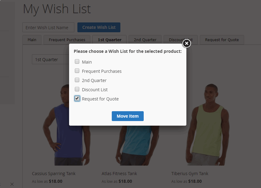 Manage Wishlist in Popup