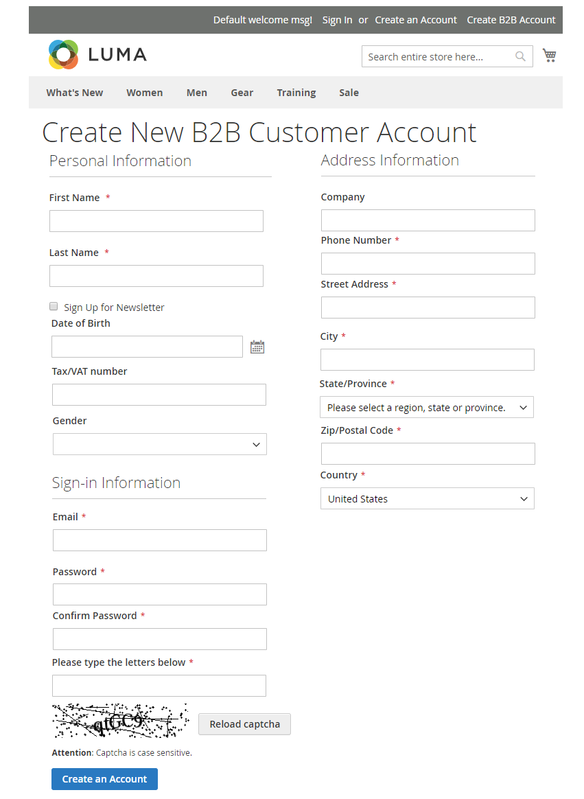 b2b registration form