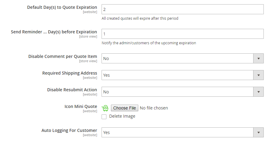 Request for Quote Global Config_continued